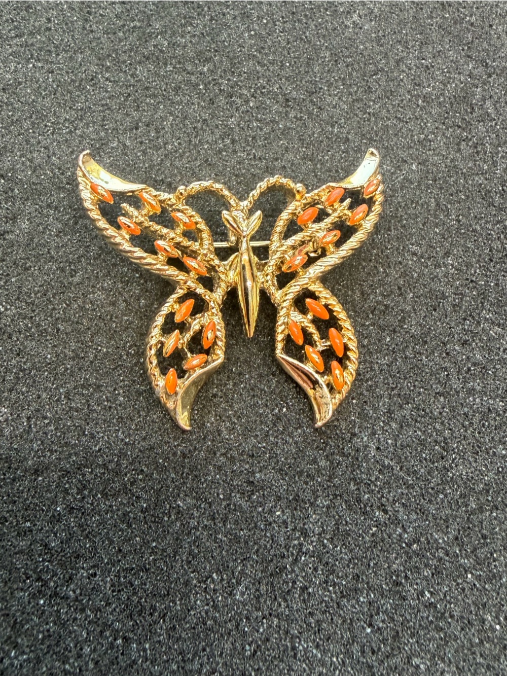 Vintage Gerry's Gold Tone Coral Enamel Butterfly Brooch/Pendant